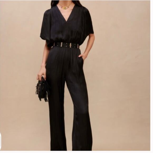 Maje Pachela V neck Straight Leg Black Jumpsuit 36 small - Picture 1 of 7